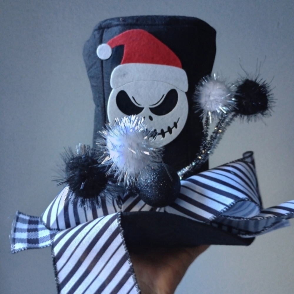 Skeleton Tree Topper Christmas Holiday Gothic Festive Halloween Fun Black White